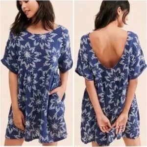 Free People Navy Floral Backless Dress